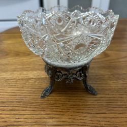 Vintage L&LWMC Pressed Glass Footed Candy Bowl