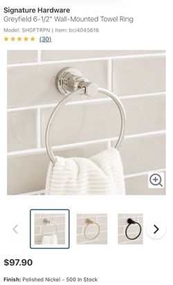 Signature Hardware Greyfield 6-1/2" Wall Mounted Towel Ring - Polished Nickel