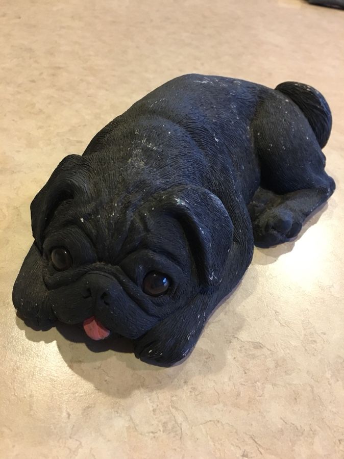 Vintage 1982 Sandicast Black Pug figurine Signed Sandra Brue