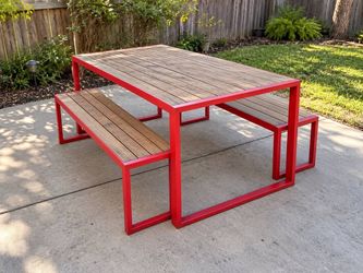 Outdoor patio table and benched