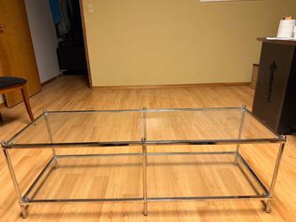 Vintage Chrome & Tempered Glass 2-Tier Coffee Table Mid-Century Modern Chrome