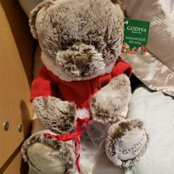 Godiva 2017 Holiday Gray Stuff Terry Bear With Red Jacket