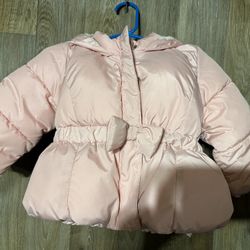 Baby GAP Puffer Snow Jacket Pink Bow Winter Coat 12-18months Excellent Condition