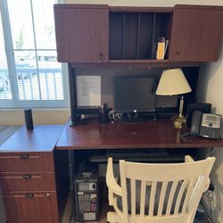 Desk, Hutch and File Cabinet