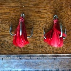 Lot of 2 Vintage Red Feather Treble Hook Lures