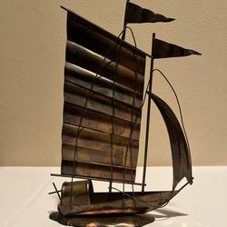 Vintage Metal Sailing Boat Sculpture Brutalist