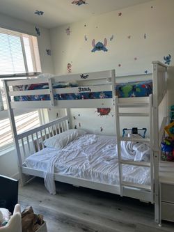 Full-Over-Full Wooden Bunk Bed With 2 Mattresses Included