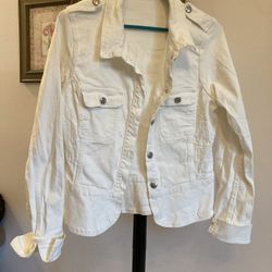 Sharagano White Denim Jacket Stretch Tag Says Large, But It Fits SMALL 