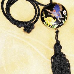 Vintage Cloisonne Necklace Large Butterfly Pendant