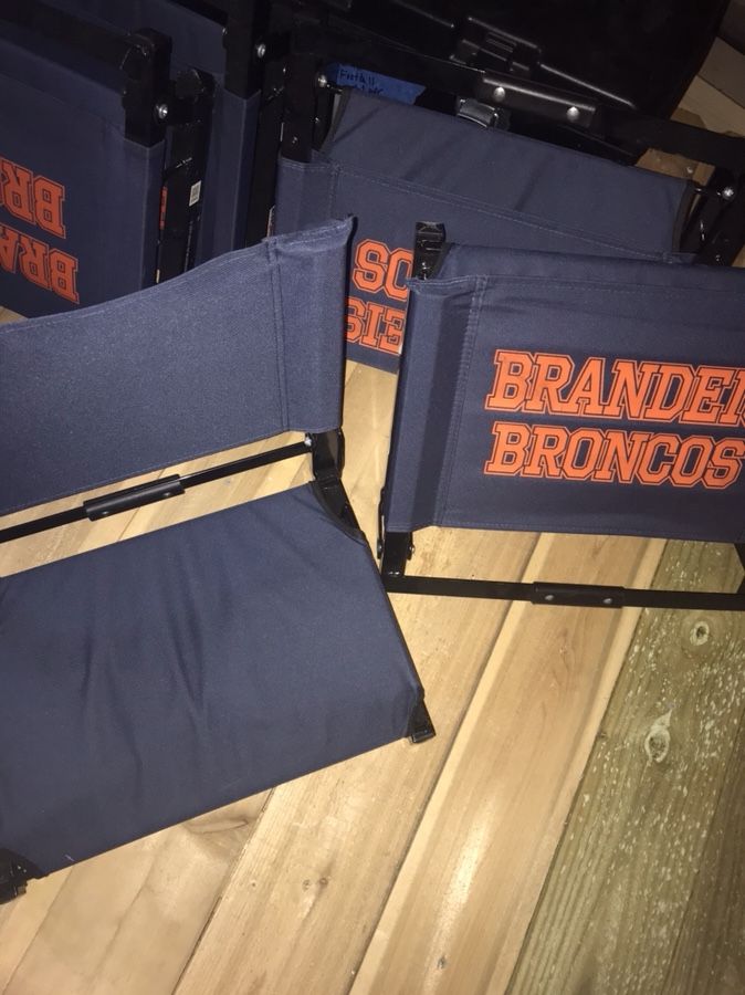 Brandeis Broncos Stadium Seats, umbrella, logo rain jacket, and logo shirts.