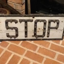 Rare Wood Reading Railroad Stop Sign With Big Glass Eyes