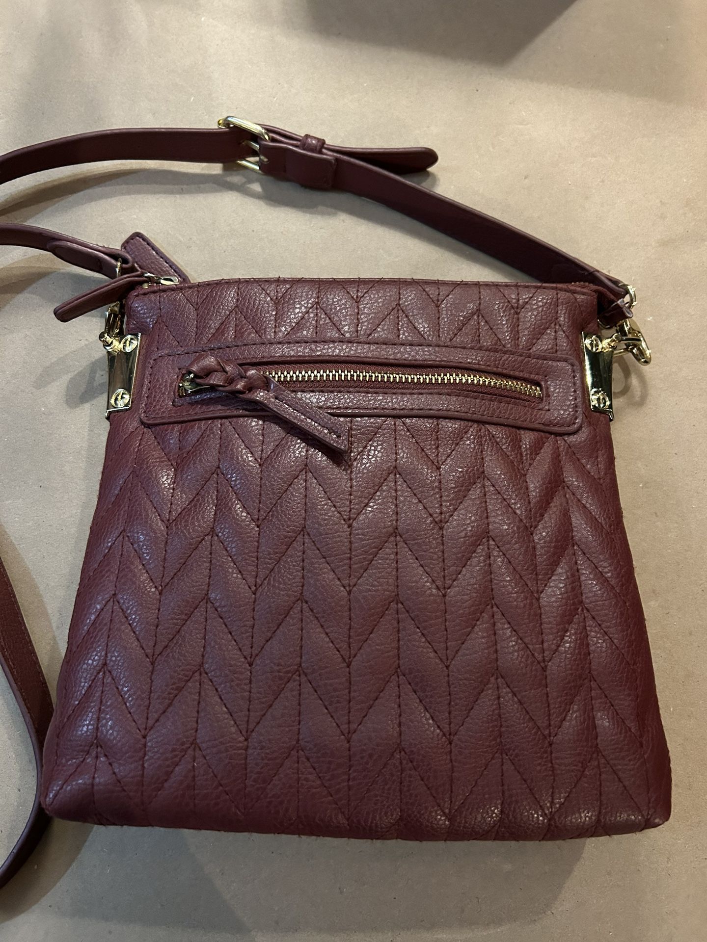 Burgundy Faux Leather Crossbody With Lots Of Storage