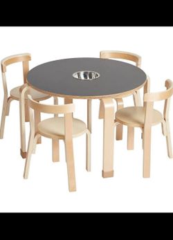 ECR4Kids Bentwood Chalkboard Table and Chair Set, Kids Furniture, Natural, 5-Piece