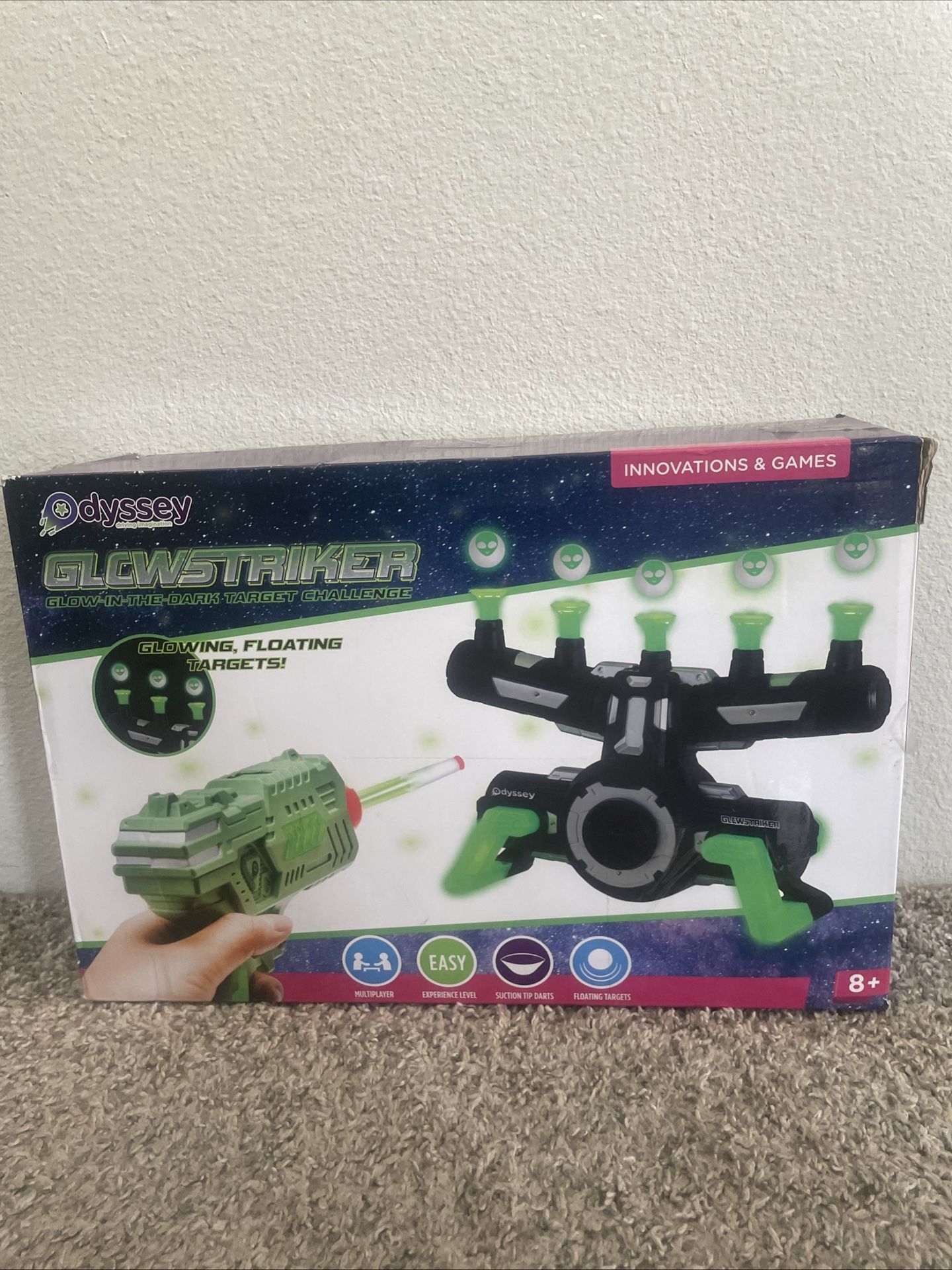 NIB Odyssey Toys Glowstriker Glow-In-The-Dark Floating Target Dart Game