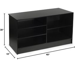 Cash Register Stand with 3 Height-Adjustable Shelves- 70" Black Melamine Checkout Counter