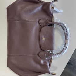 Large Mauve Genuine Leather Tote Handbag – New 