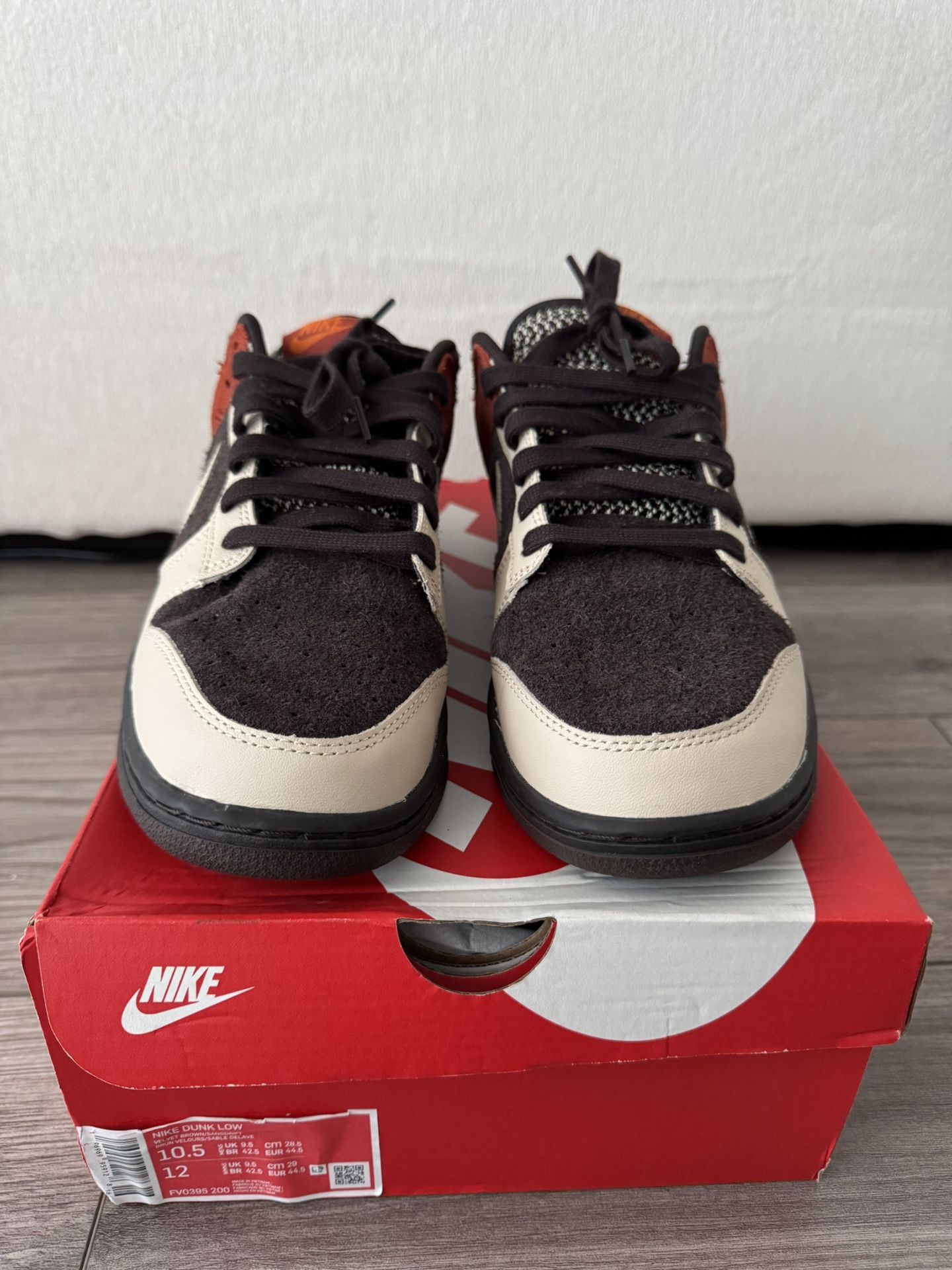 Nike Dunk Low Velvet Brown And Rugged Orange Size 10.5 For Sale