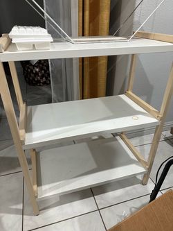 IKEA 3-Tier White & Natural Wood Storage Shelf