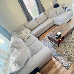 Light Gray Sectional With Rug And Coffee Table. Free Delivery 