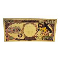 24k Gold Plated, Trafalgar D. Water Law (One Piece) Bill/Banknote, Anime