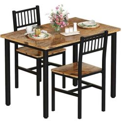 Piece Dining Table Set, Industrial Kitchen Table and 2 Chairs with Metal Frame