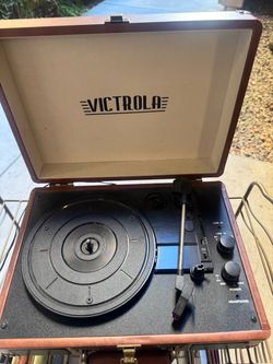 Victrola Suitcase Record Player with Stand and Vinyl Records