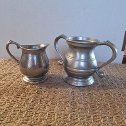 VINTAGE PEWTER CREAMER & OPEN SUGAR SET