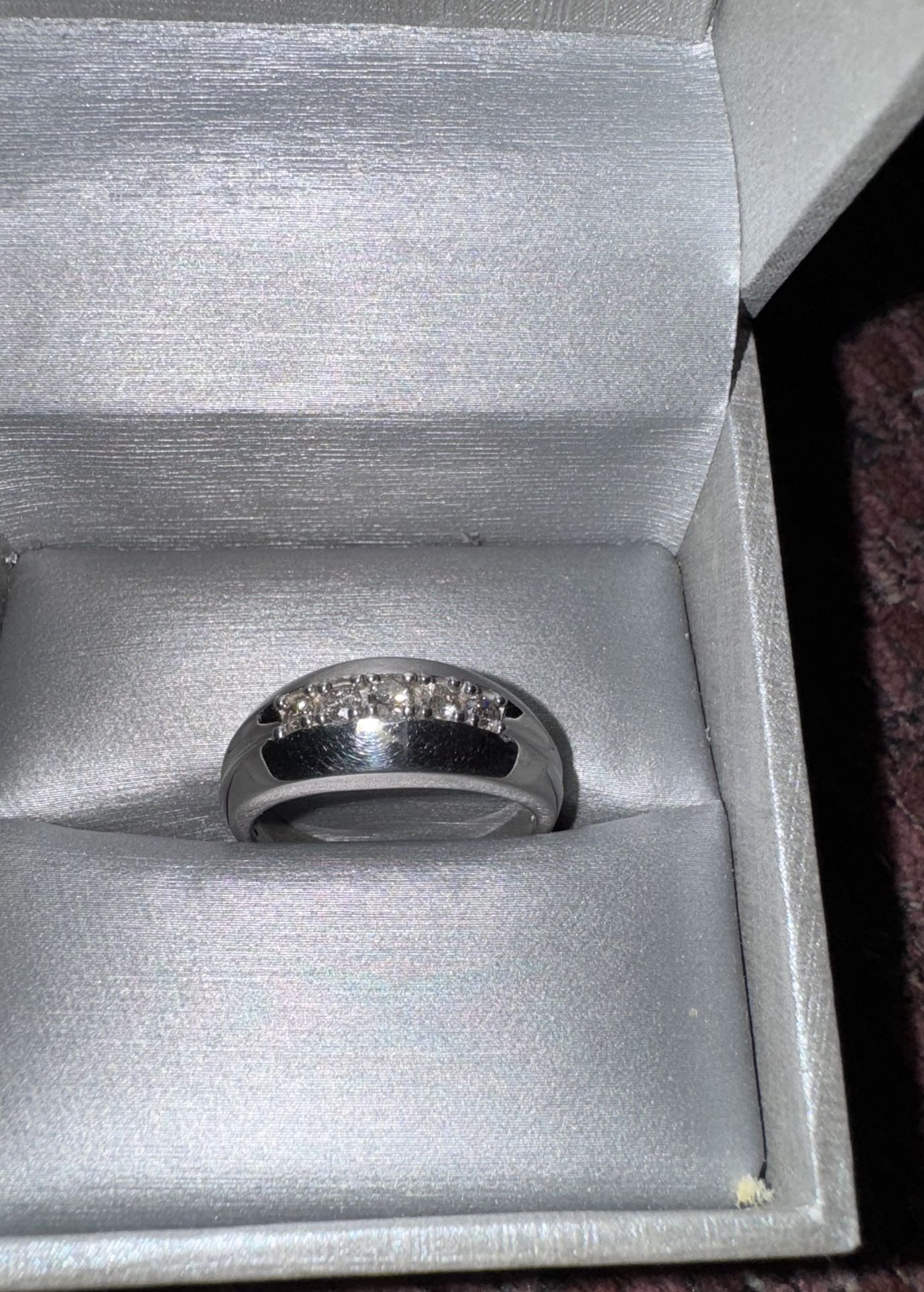 Estate Vintage Men's Fine Sterling Silver 5-Stone Diamond  Wedding Band Ring, size 10 