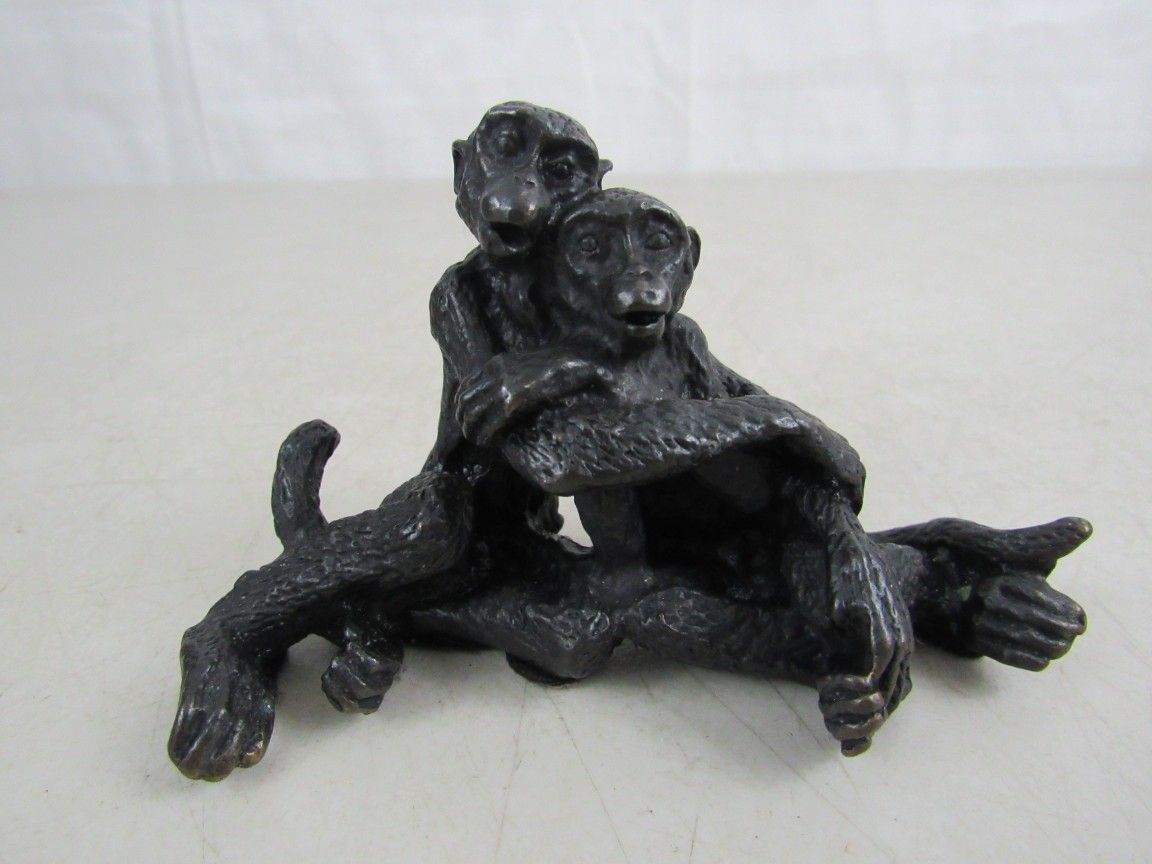 Monkey's Pair Cuddling Solid Brass Painted Black Paperweight 1 Lb.