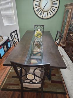 Dining Table with Chairs and Glass Insert