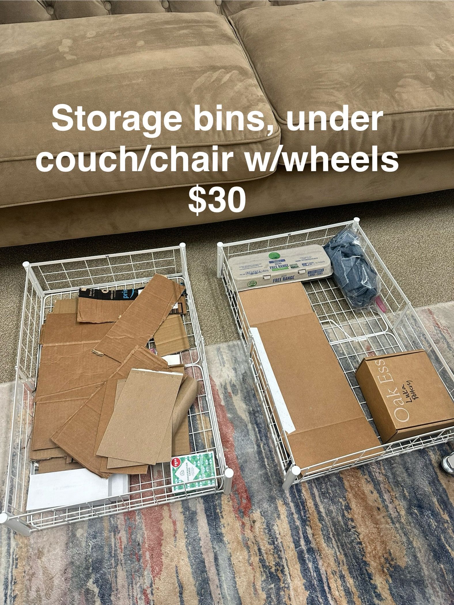 Foldable Under Couch/Bed Storage Bins/organizers X2