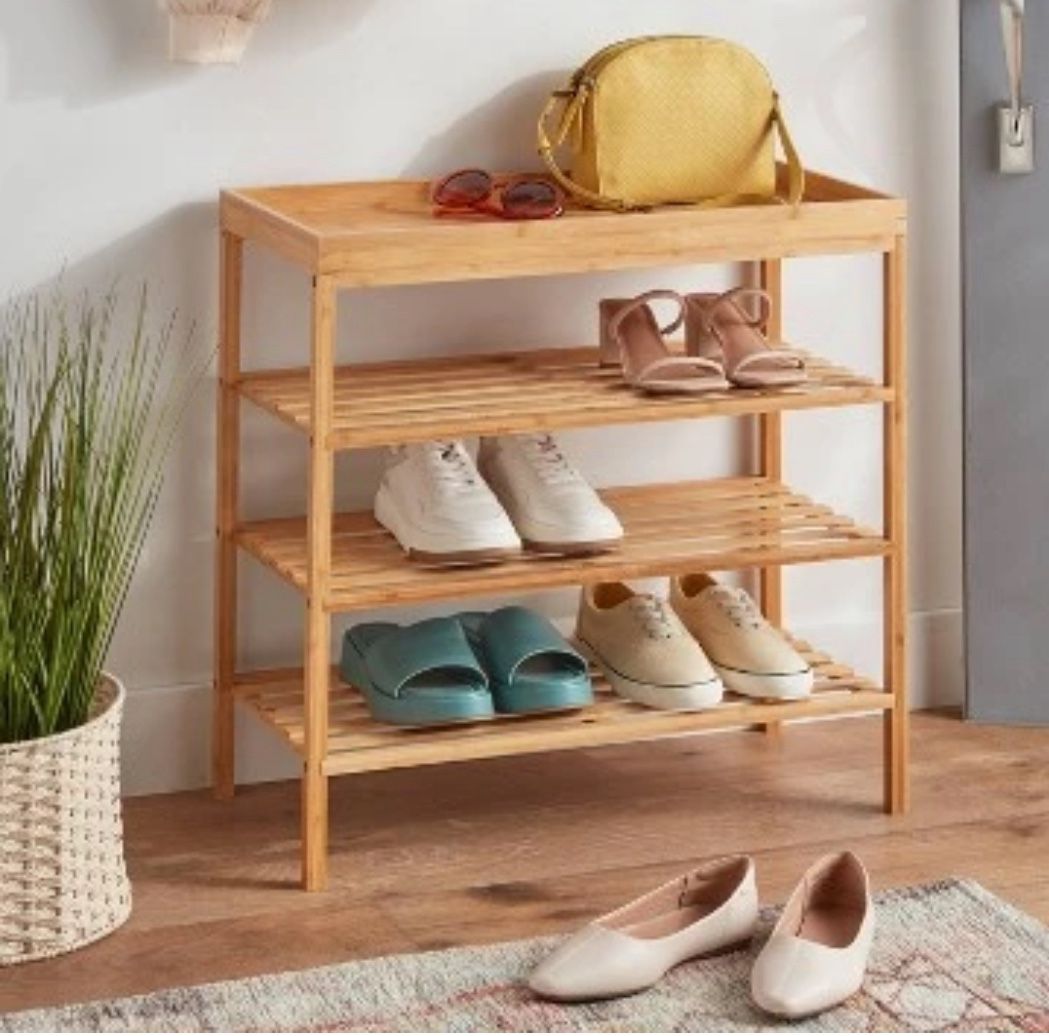 4 Tier Bamboo Shoe Rack - Brightroom: Shoe Organizer for Closet