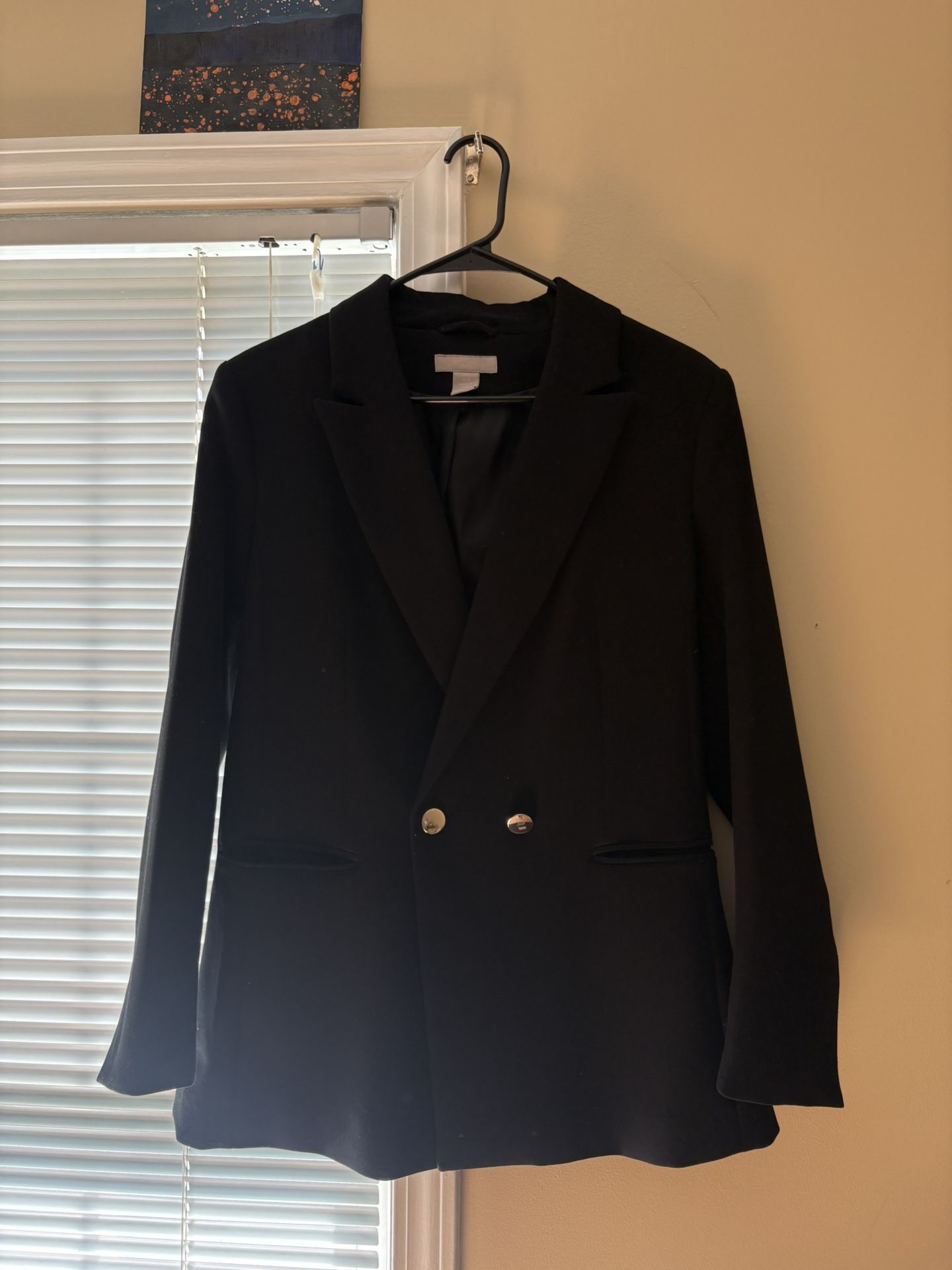 H&M Double E-breasted Blazer, Black, Size 8