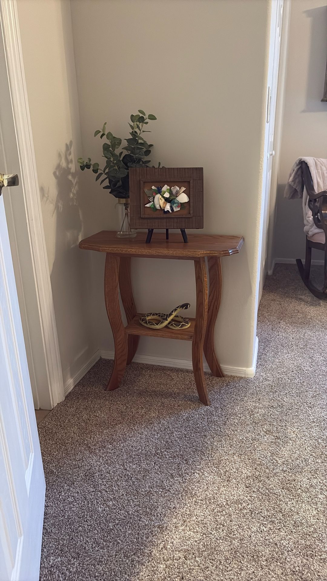 Small Oak Wall Hugging Table With Second Shelf