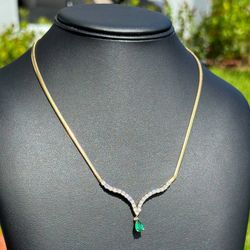 Jewelry 18k solid Yellow Gold herringbone link 17.50” 3.00CTW natural diamond emerald Chain necklace 19.50 grams 2.40mm