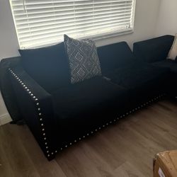 Black Velvet Sectional Couch 
