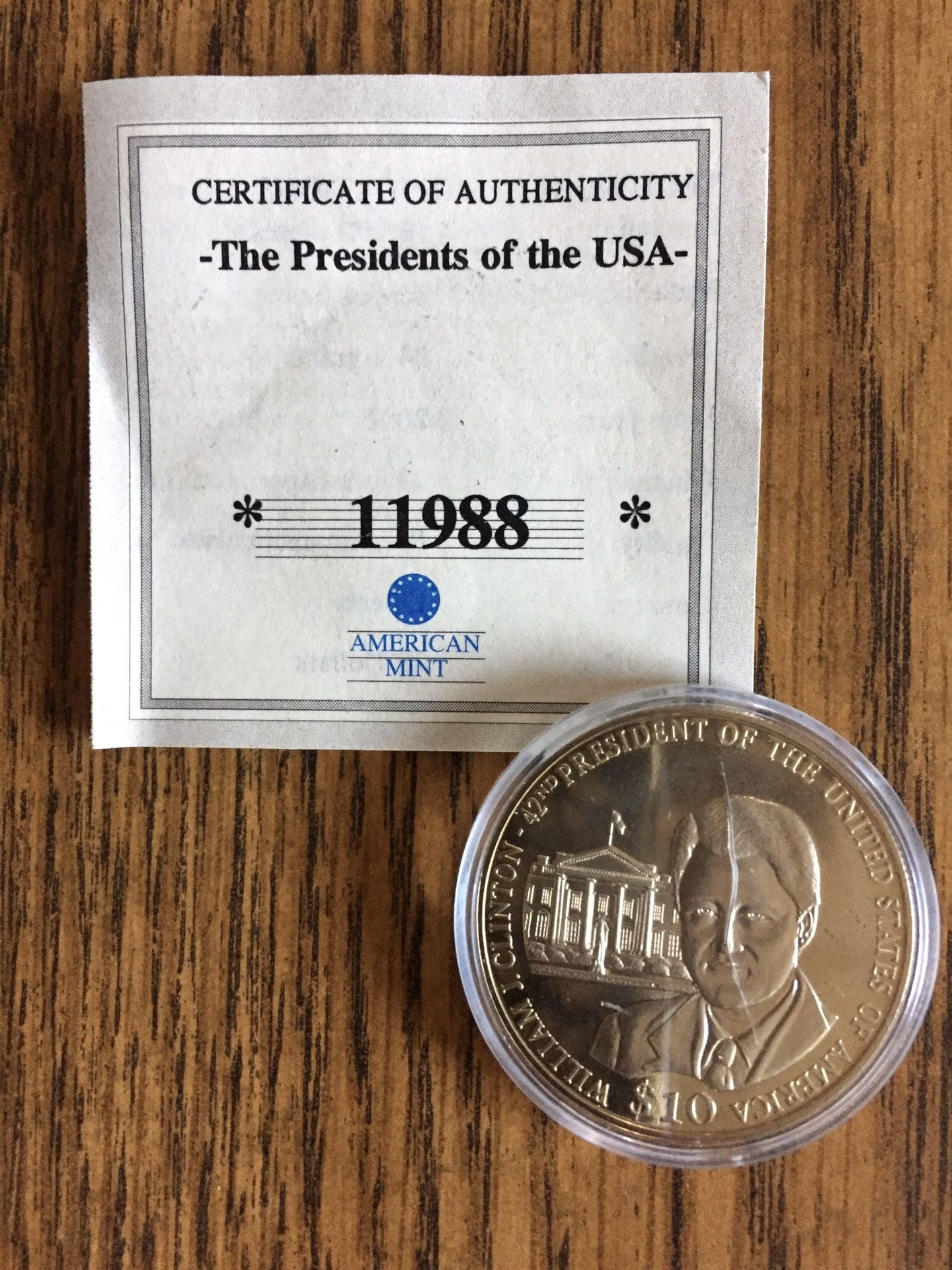 William J Clinton 2002 $10 Coin