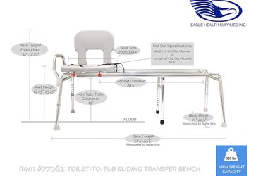 NEW PRICE! New Eagle Health Supplies - 77963 Toilet-to-Tub Sliding Transfer Bench
