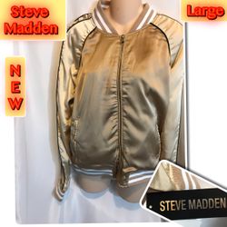 Steve Madden Champagne Satin Varsity Bomber Jacket Large New