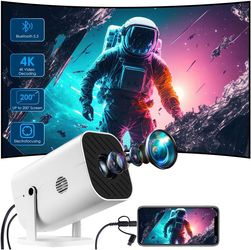 Mini Projector for iPhone, Projector for Bedroom (Included Cell Phone Adapter), Built-in Bluetooth 5.3, Native 1080P, Compatible With 4K, Support Smar