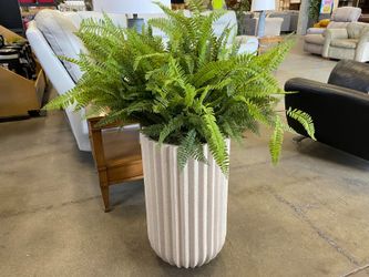 NEARLY NATURAL Artifical Fern Floor Plant in Tall Modern Planter