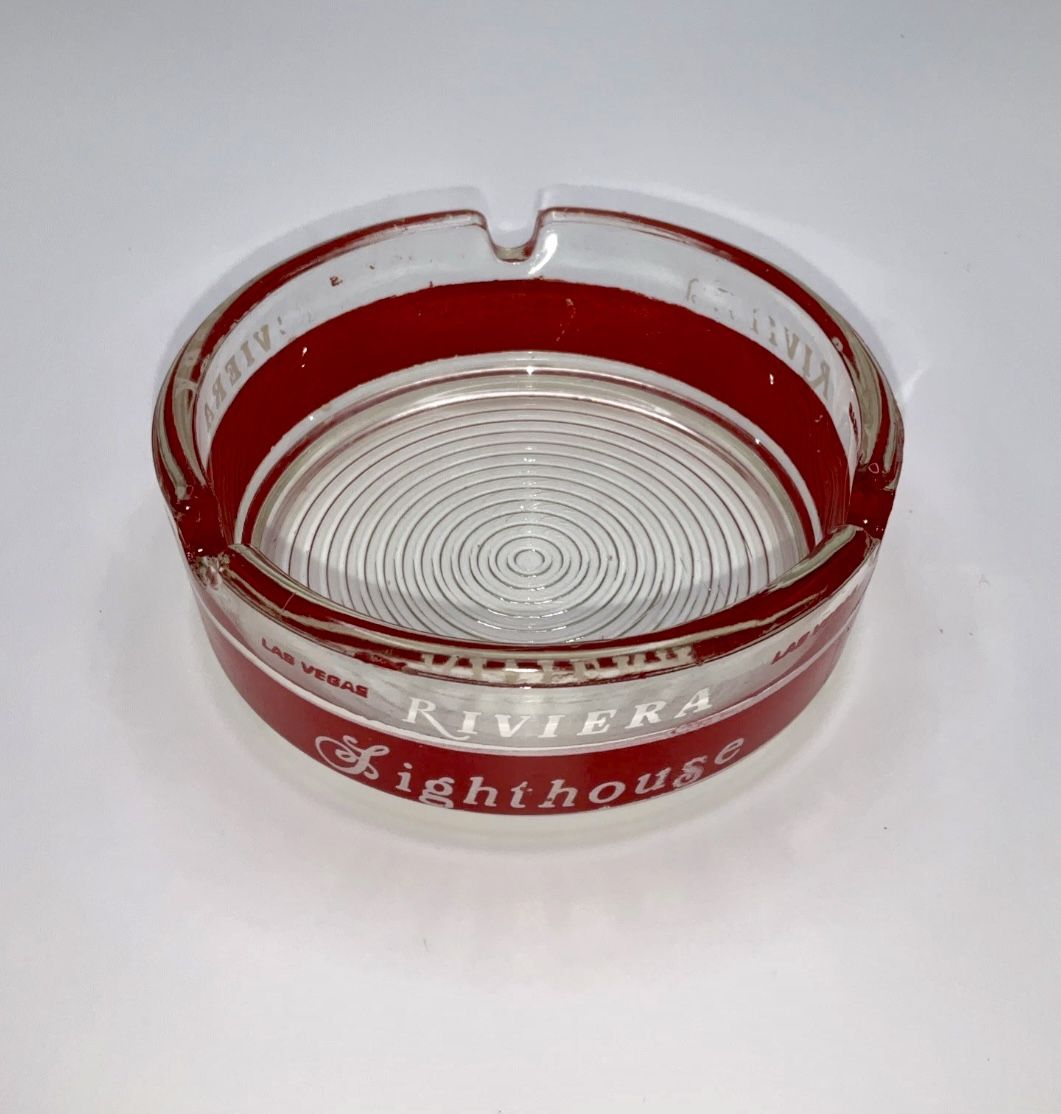 Vintage Riviera Hotel & Casino Las Vegas Red Glass Ashtray – Lighthouse Lounge