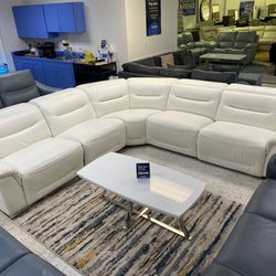 White Leather Sectional Dual Power Recliner 
