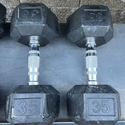 35lb Hex Rubber Dumbbell Set Weights 