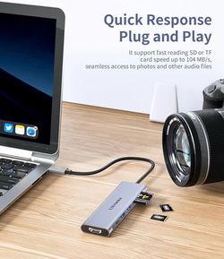 7in1 USBC Hub, 4K HDMI Multiport Adapter, TF/SD Card Reader, 2×Powered USB-A 3.0 5Gbps, 100W PD, Dongle Adapter, USB-C Extender Compatible