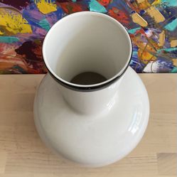 Elegant White Ceramic Vase with Black Trim