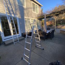 Ladder Pair: Un-used 24’ Werner Extension Ladder, 250pd Capacity, 1 Lightly Used Multi-Position 12’ Ladder, 300pd  Capacity.  $350 OBO!