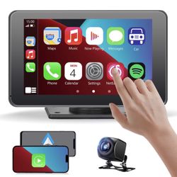 Wireless Car Stereo with Apple CarPlay/Android Auto, Portable Touch Screen Car Radio Multimedia Player with Bluetooth, Backup Camera, Navigation, Mirr