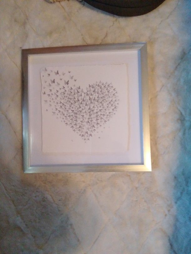 Silver Framed Heart Made Of Butterflies
