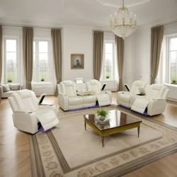 WINTER SALE 3 PIECE WHITE LEATHER RECLINING SOFE SET 